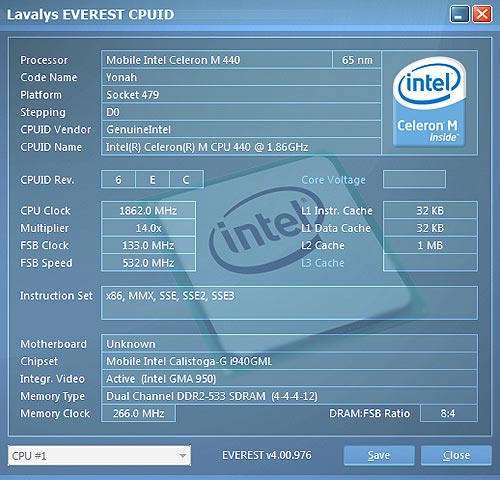 Toshiba Satellite L40. Информация о процессоре