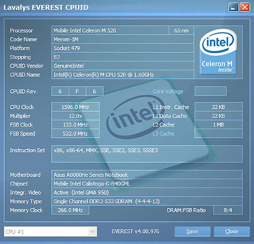 Asus Z99H. Информация о процессоре