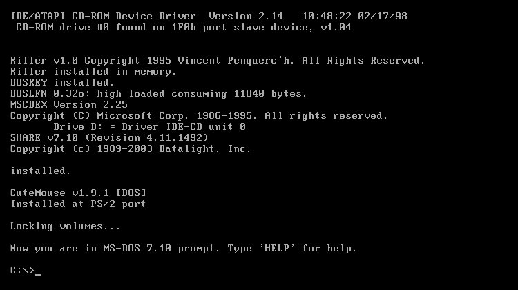 Командная строка MS-DOS 7.01