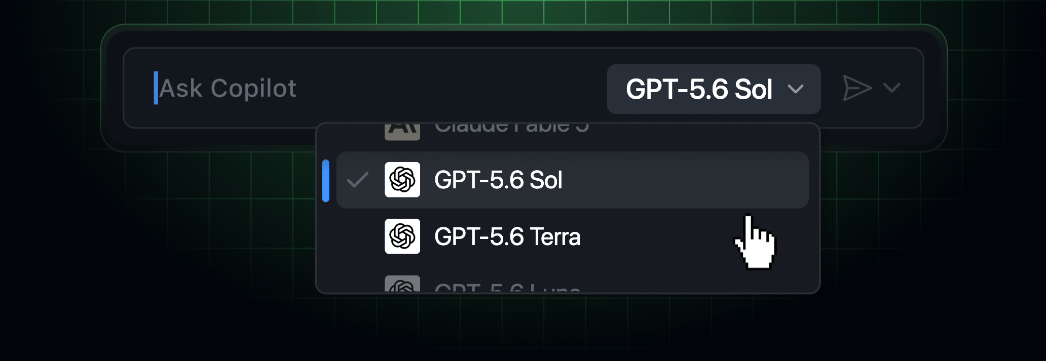 Выбор модели GPT-5.6 в GitHub Copilot