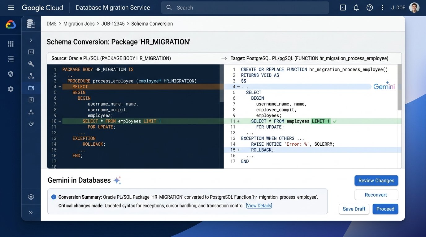 Сопоставление исходного PL/SQL-кода и преобразованного PL/pgSQL-кода в Database Migration Service