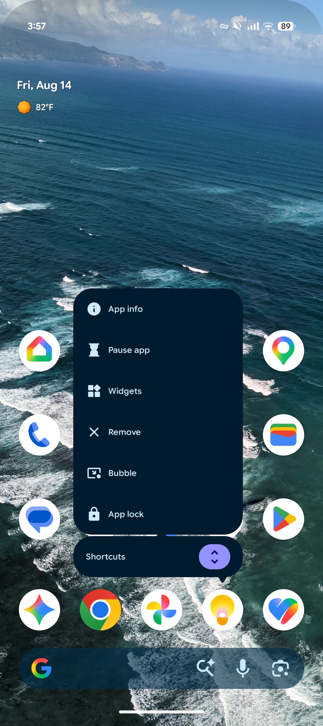 Пункт App lock в контекстном меню приложения Android 17