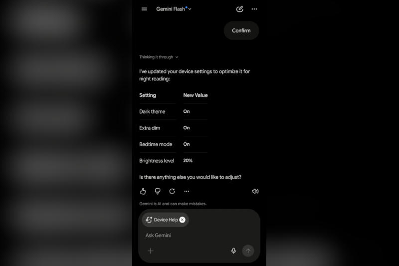 Gemini Device Help применяет настройки для использования смартфона ночью