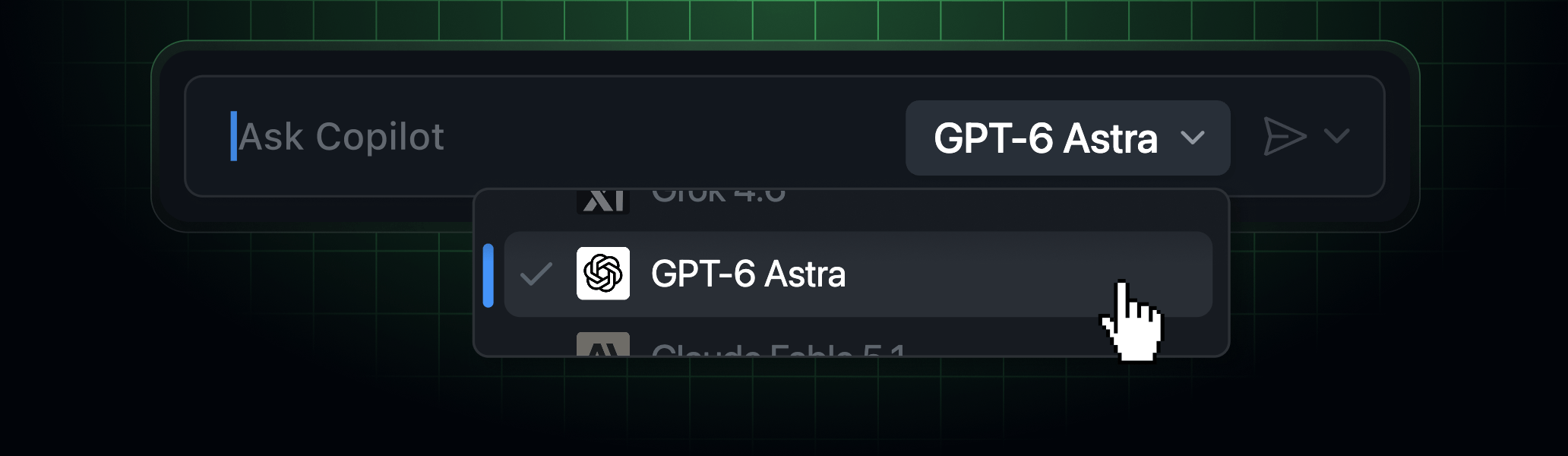 Выбор модели GPT-6 Astra в GitHub Copilot
