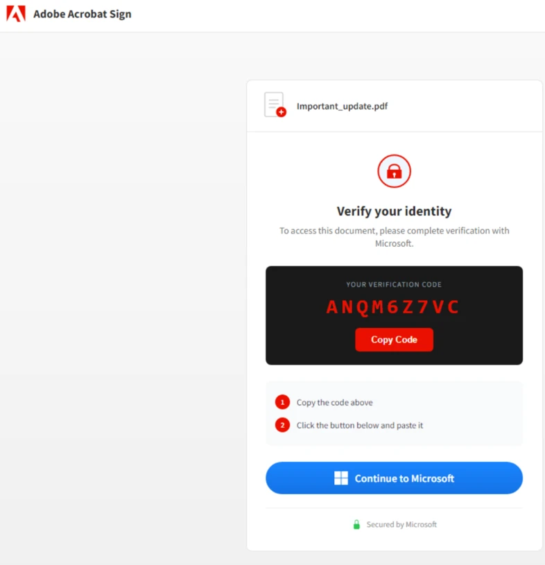 Поддельная страница EvilTokens с кодом для авторизации устройства