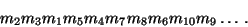 \begin{displaymath}m_2m_3m_1m_5m_4m_7m_8m_6m_{10}m_9\dots .\end{displaymath}