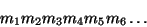 \begin{displaymath}m_1m_2m_3m_4m_5m_6\dots\end{displaymath}